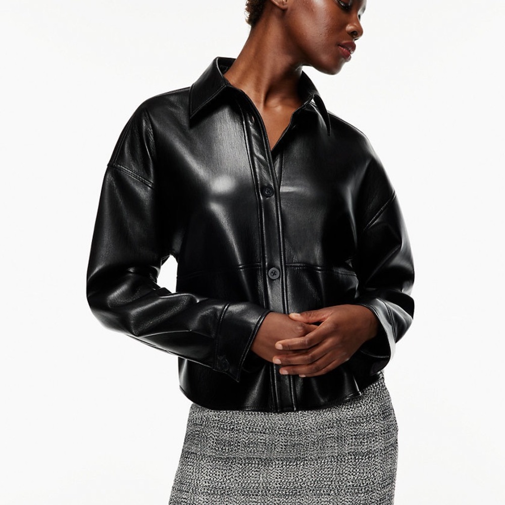 NWT Babaton Black Vegan Leather Pelli Hip Shirt Jacket (Large)